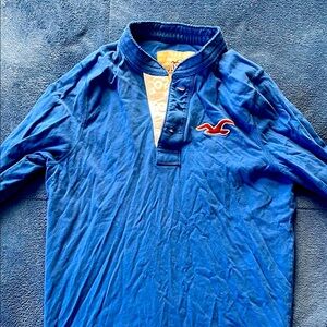 Hollister Blue Long Sleeve Henley Shirt